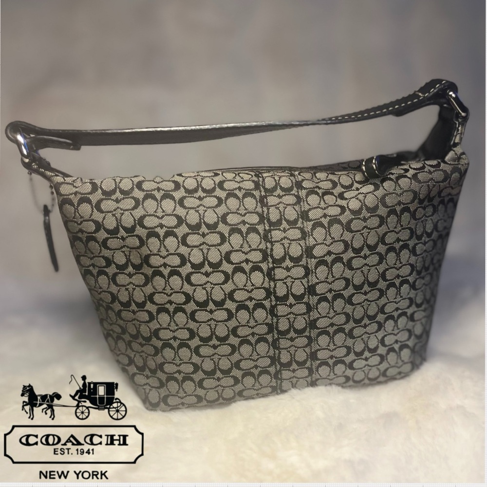 NWOT! Vintage Coach Signature “C” Mini Hobo Bag in Black/Grey - Picture 2 of 16